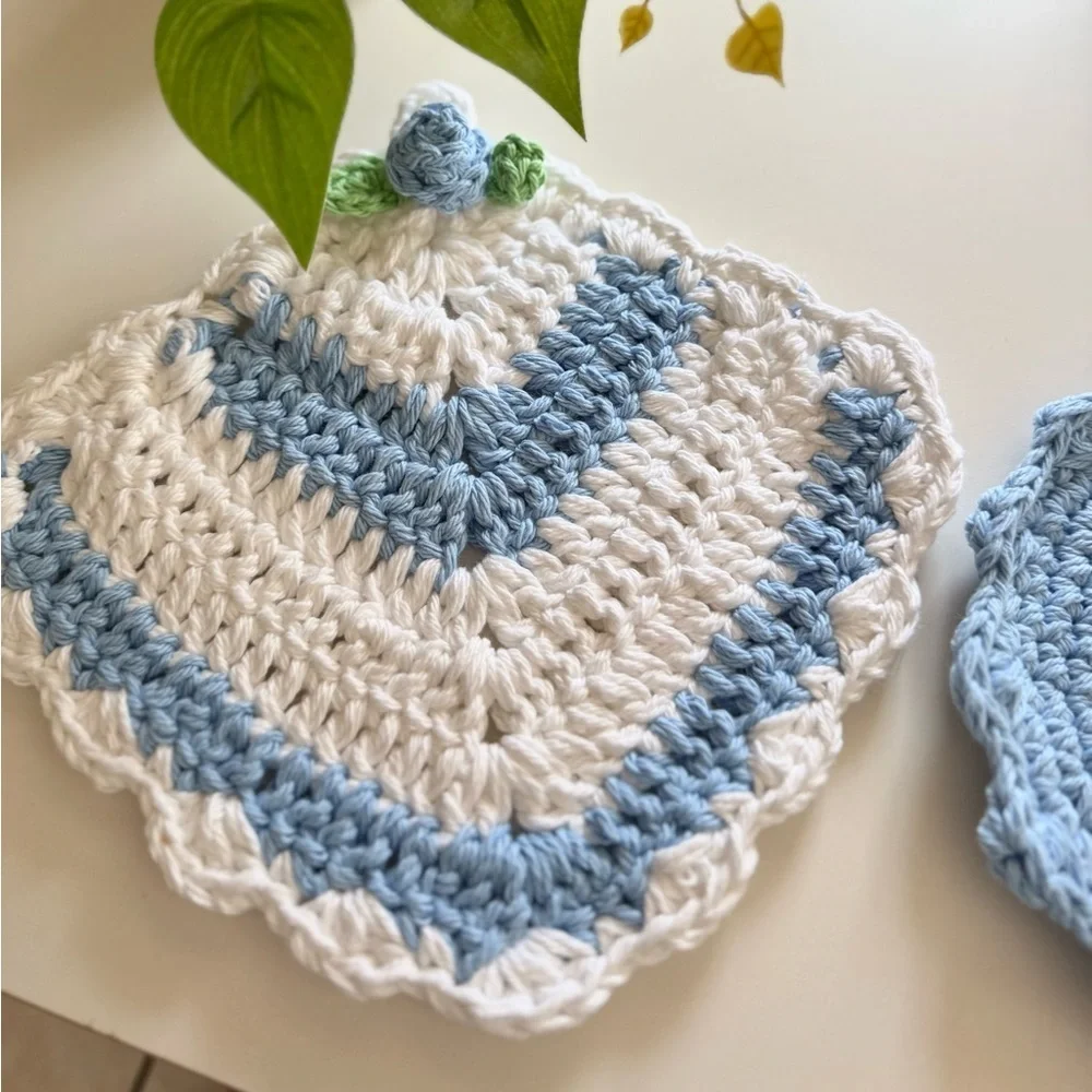 Aesthetic Blue & White Crochet Potholders